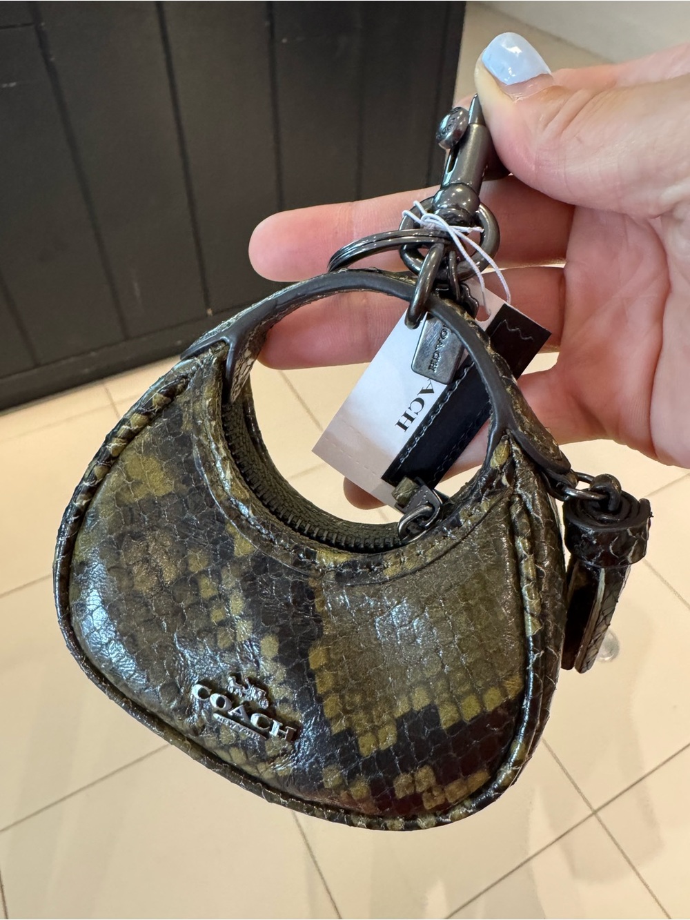 NWT Coach Carmen Bag Charm With Snake Print Gunmetal Olive Mult CCF18